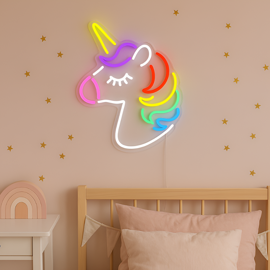 Unicorn Regnbue Neonvæglampe - Indretning til Børneværelset