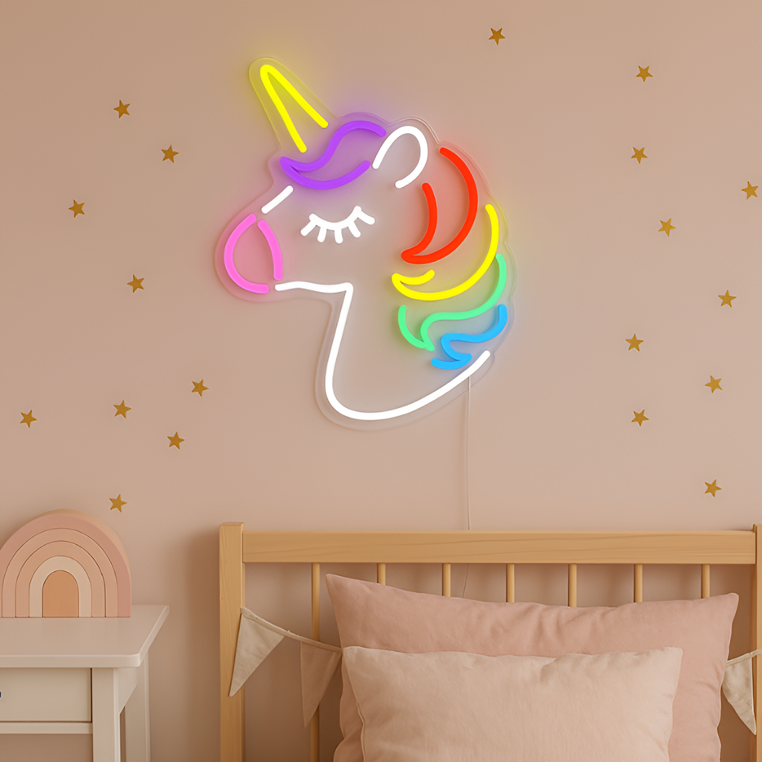 Unicorn Regnbue Neonvæglampe - Indretning til Børneværelset