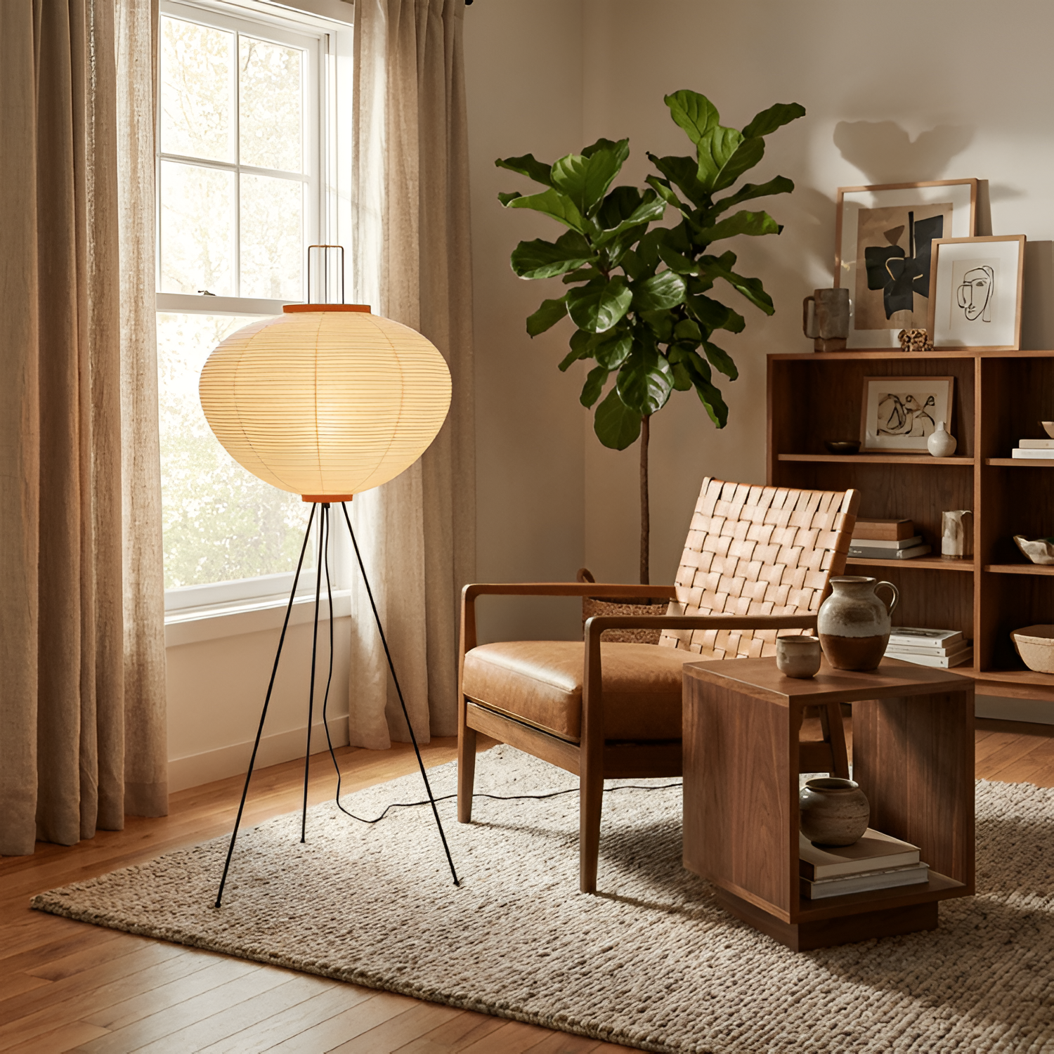 Minimalistisk Rispaper Gulvlampe - Nordisk