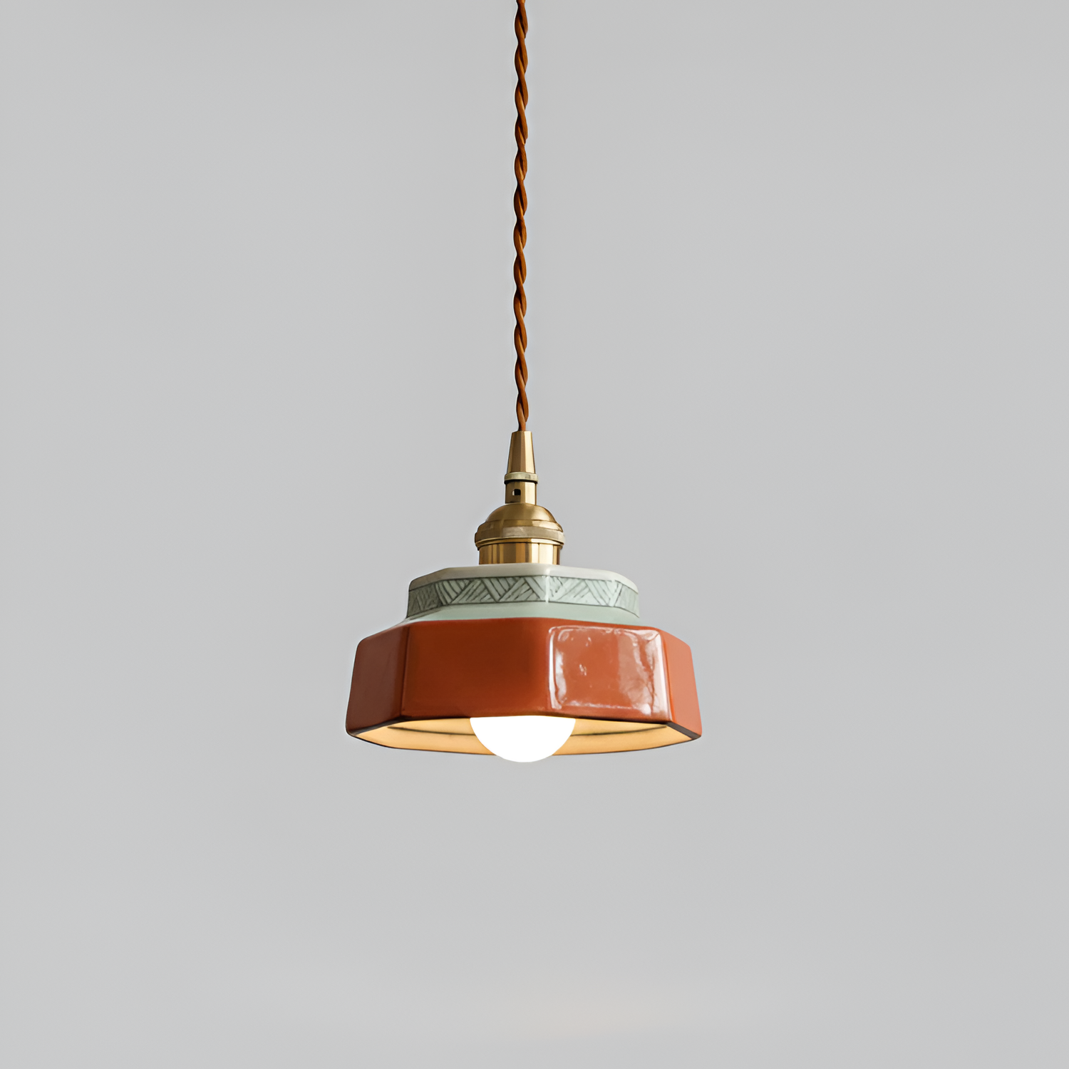 Håndmalet Keramisk Pendellampe - Terracotta Køkkendekor
