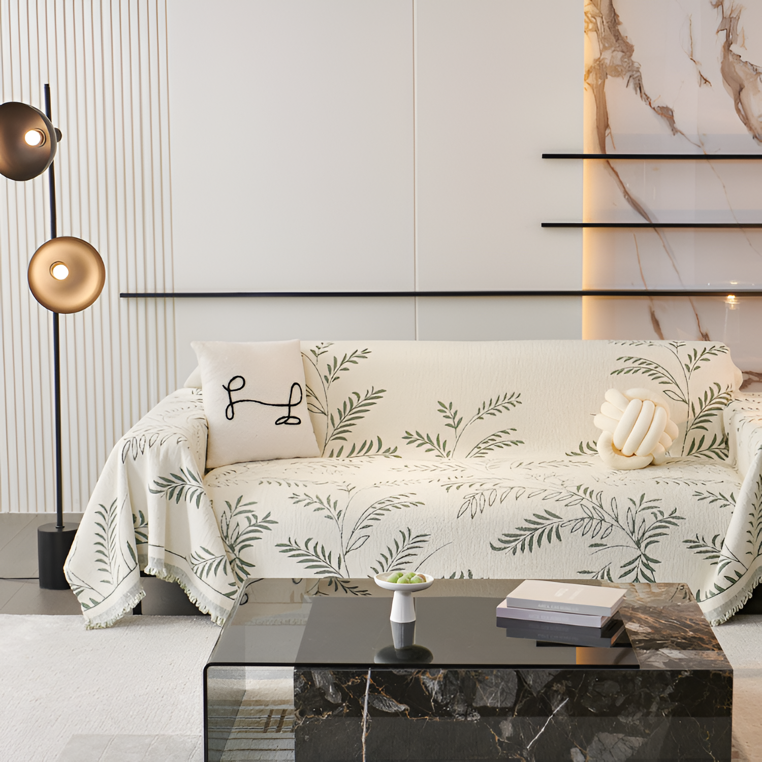 Minimalistisk Frynse Sofa Tæppe - Botanisk
