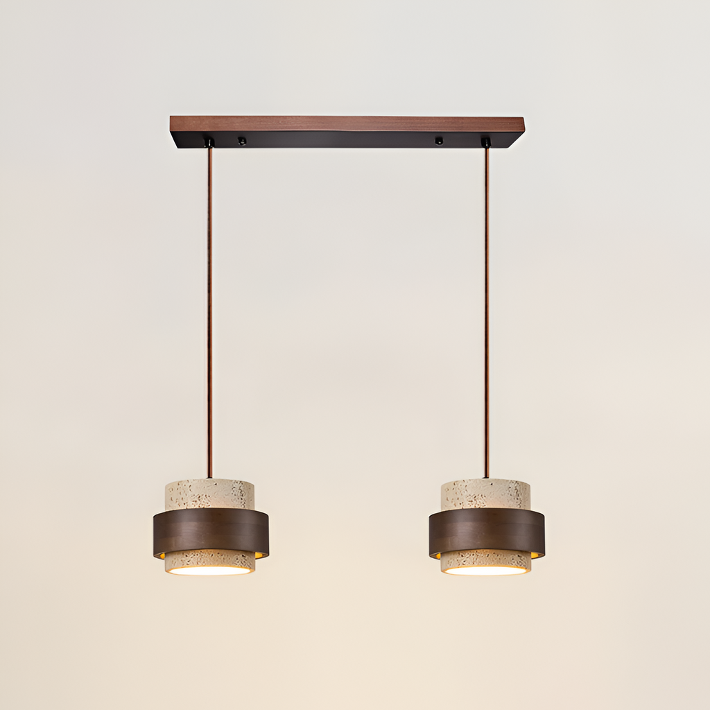 Industriel Travertin Træ Pendel - Minimalistisk