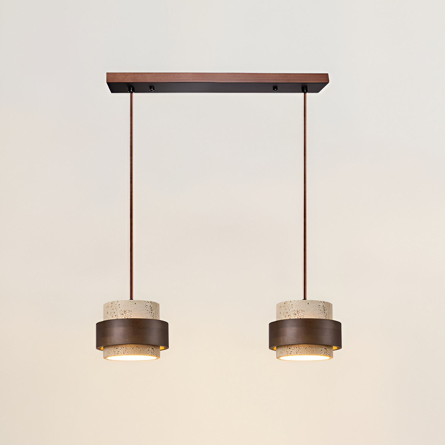 Industriel Travertin Træ Pendel - Minimalistisk