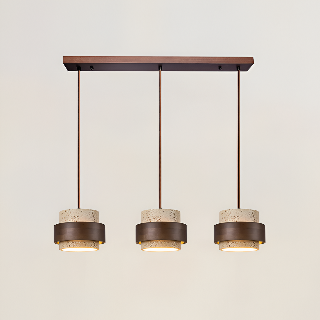 Industriel Travertin Træ Pendel - Minimalistisk