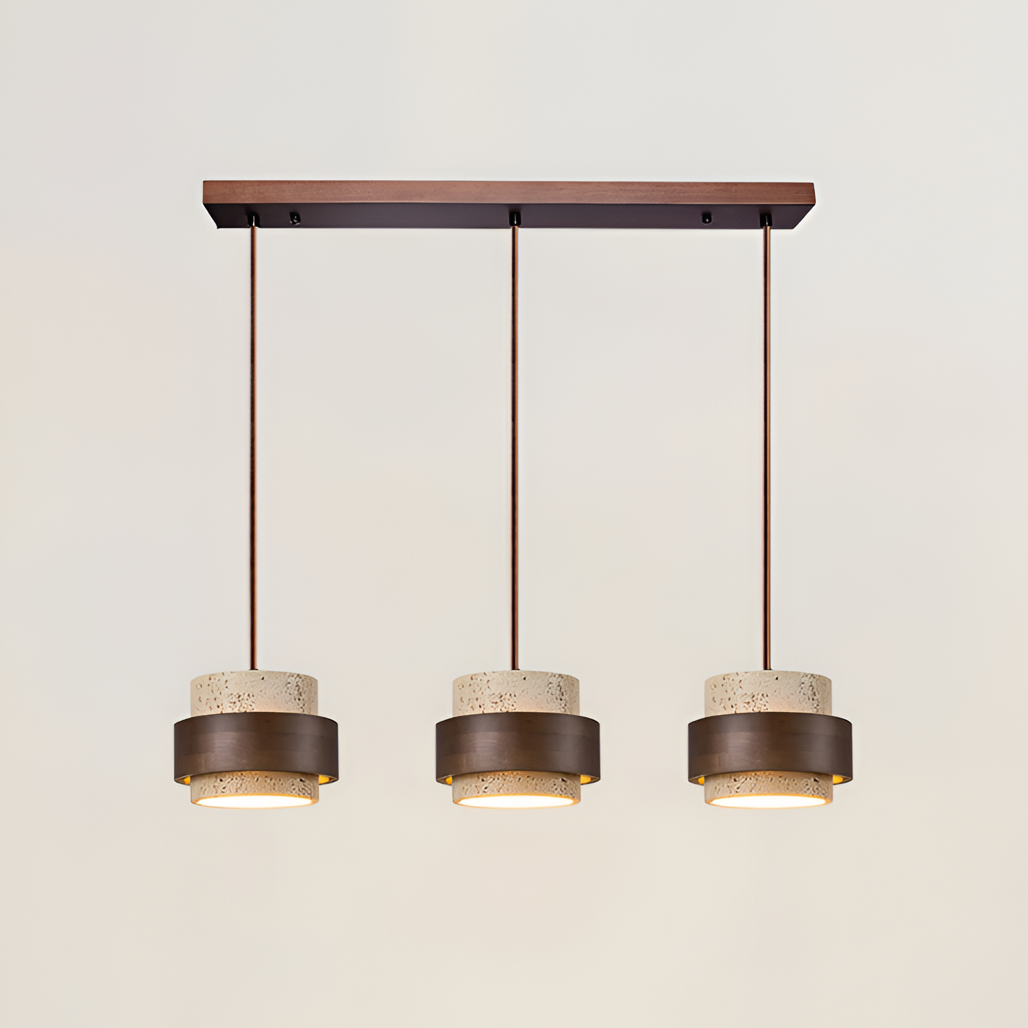 Industriel Travertin Træ Pendel - Minimalistisk
