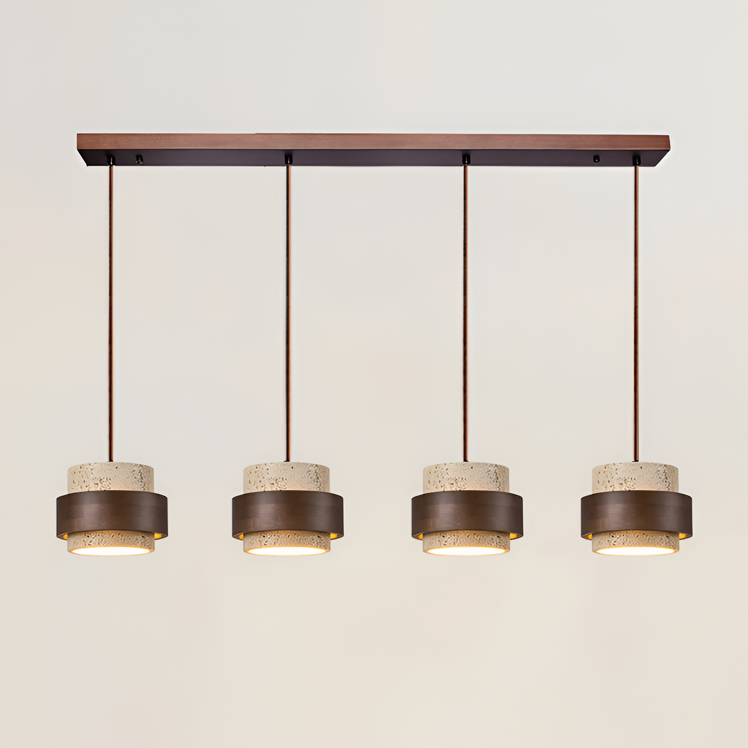 Industriel Travertin Træ Pendel - Minimalistisk