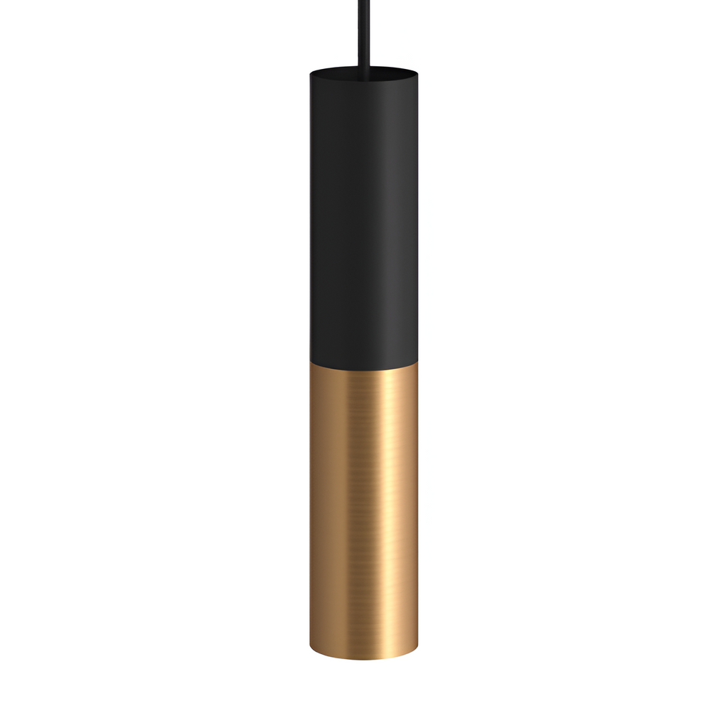 Sort og Messing Pendellampe - Moderne Cylindrisk Lampe
