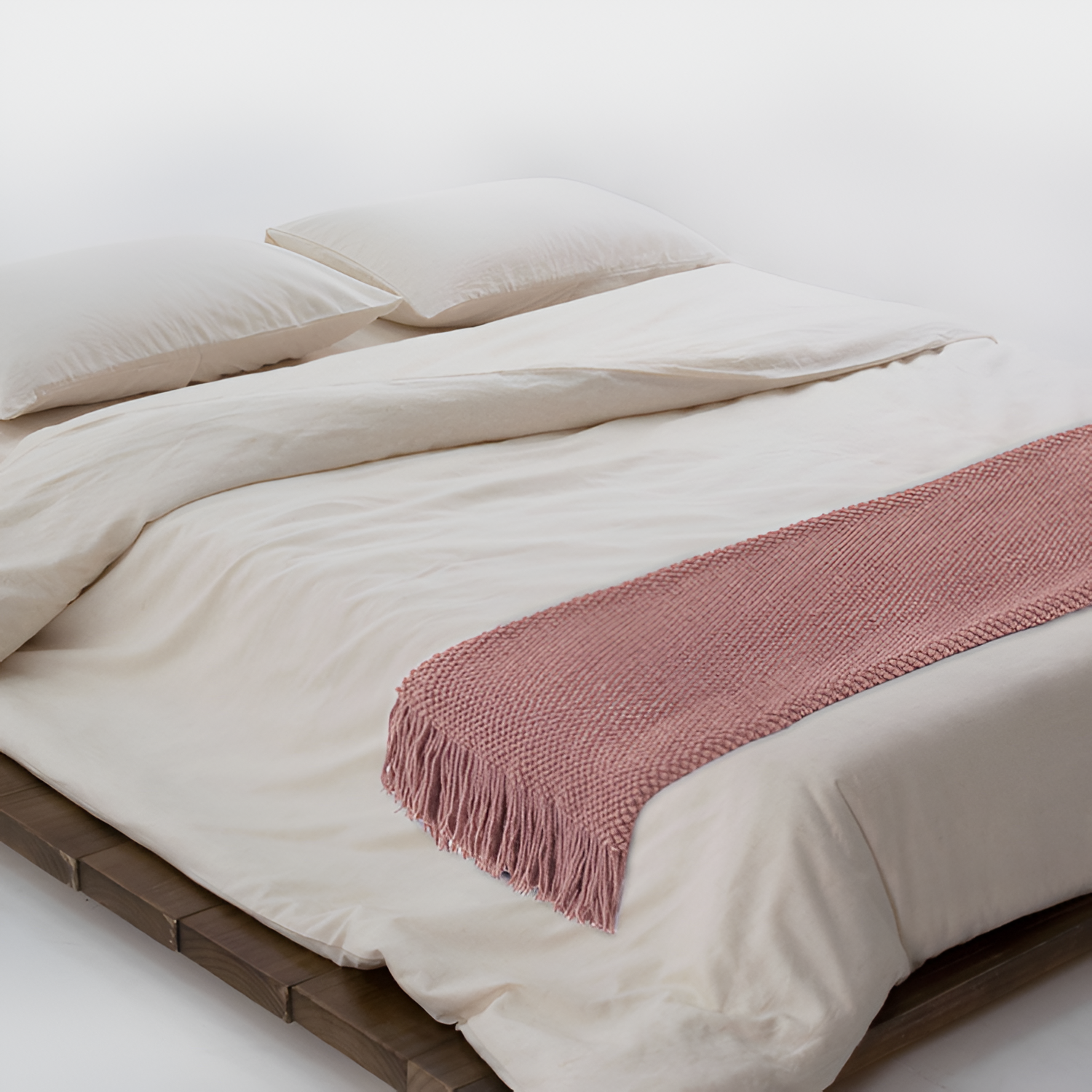 Grovstrikket Plaid Med Frynser - Minimalistisk