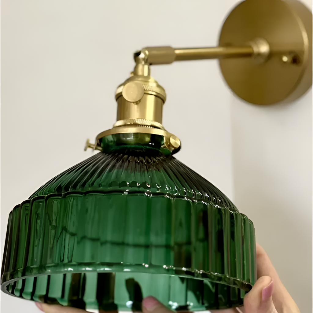 Grøn Væglampe I Rillet Glas - Vintage Stil Til Stuen