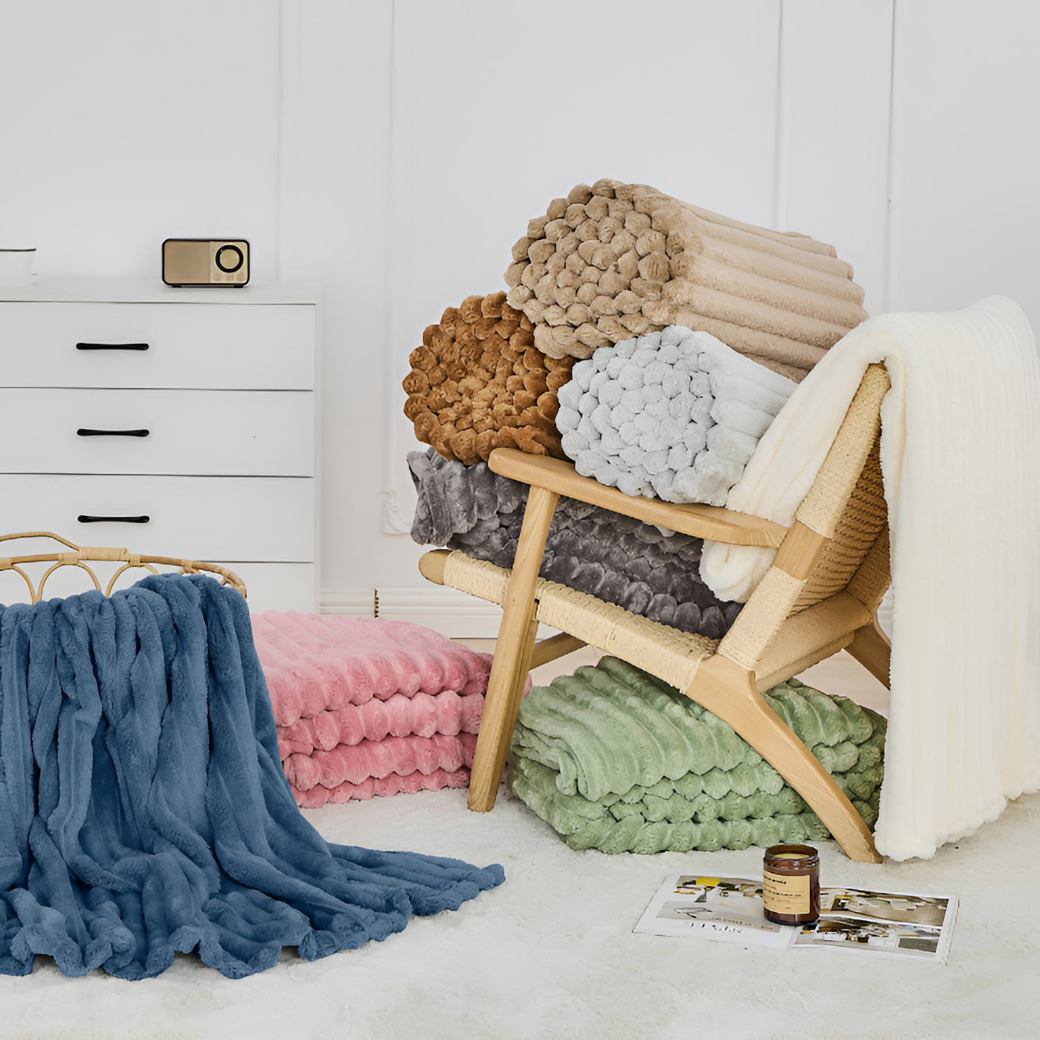Riflet Tekstureret Plys Tæppe - Hyggeligt Sengetæppe