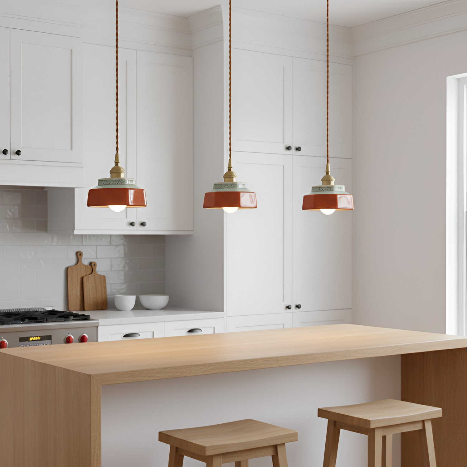 Håndmalet Keramisk Pendellampe - Terracotta Køkkendekor