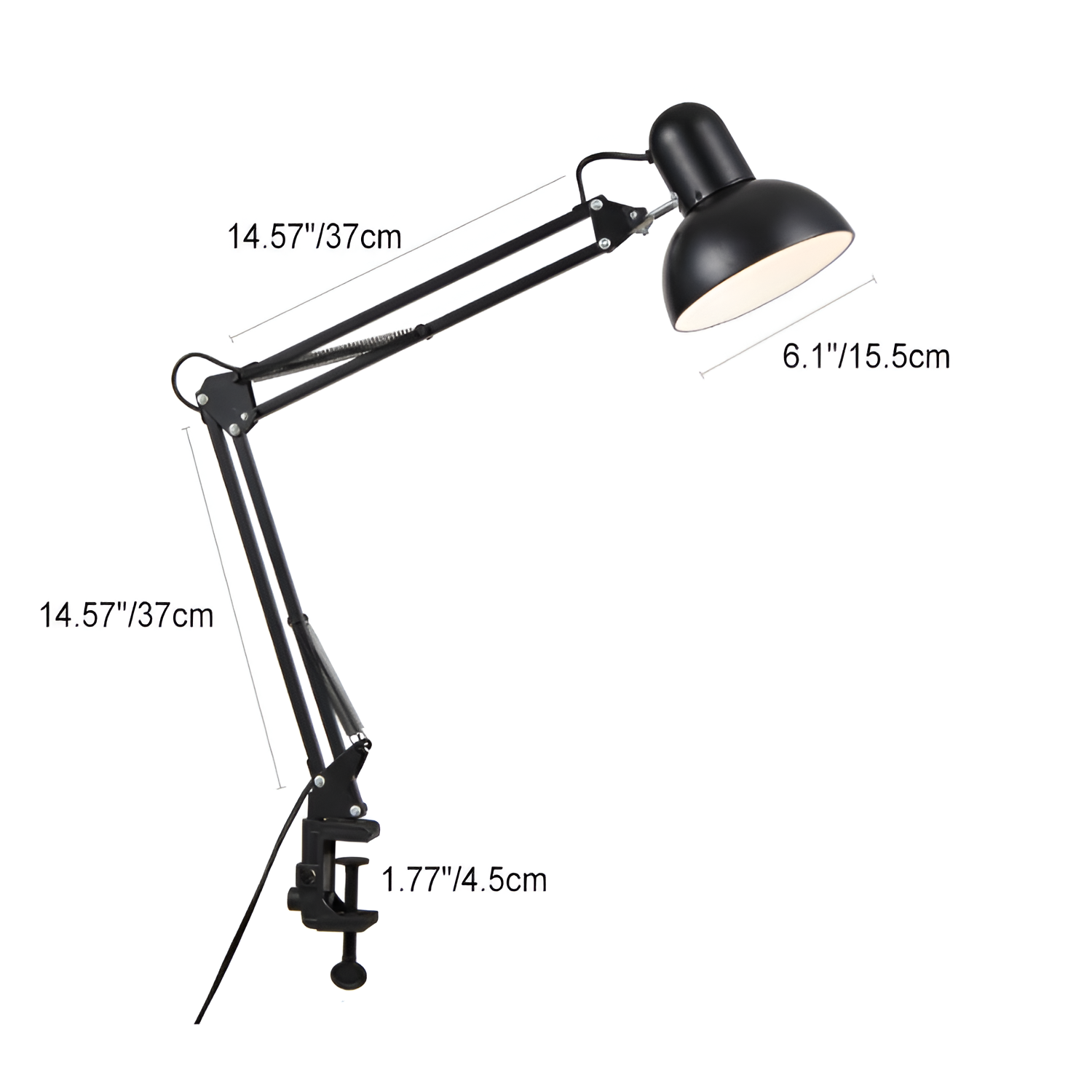 Bordlampe med udtrækkelig lang arm og klemme – minimalistisk