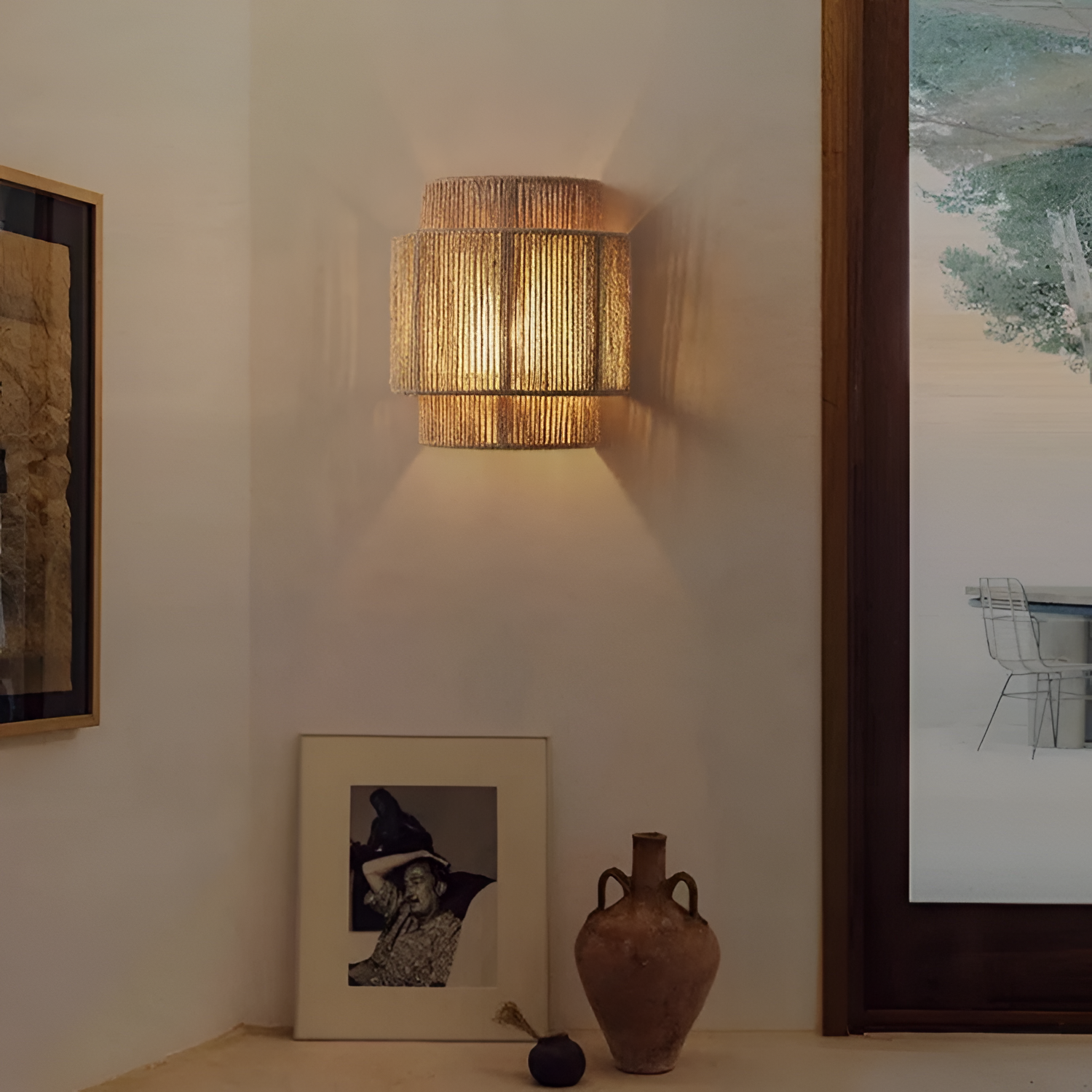Væglampe med rattan-håndtag – LED-væglampe