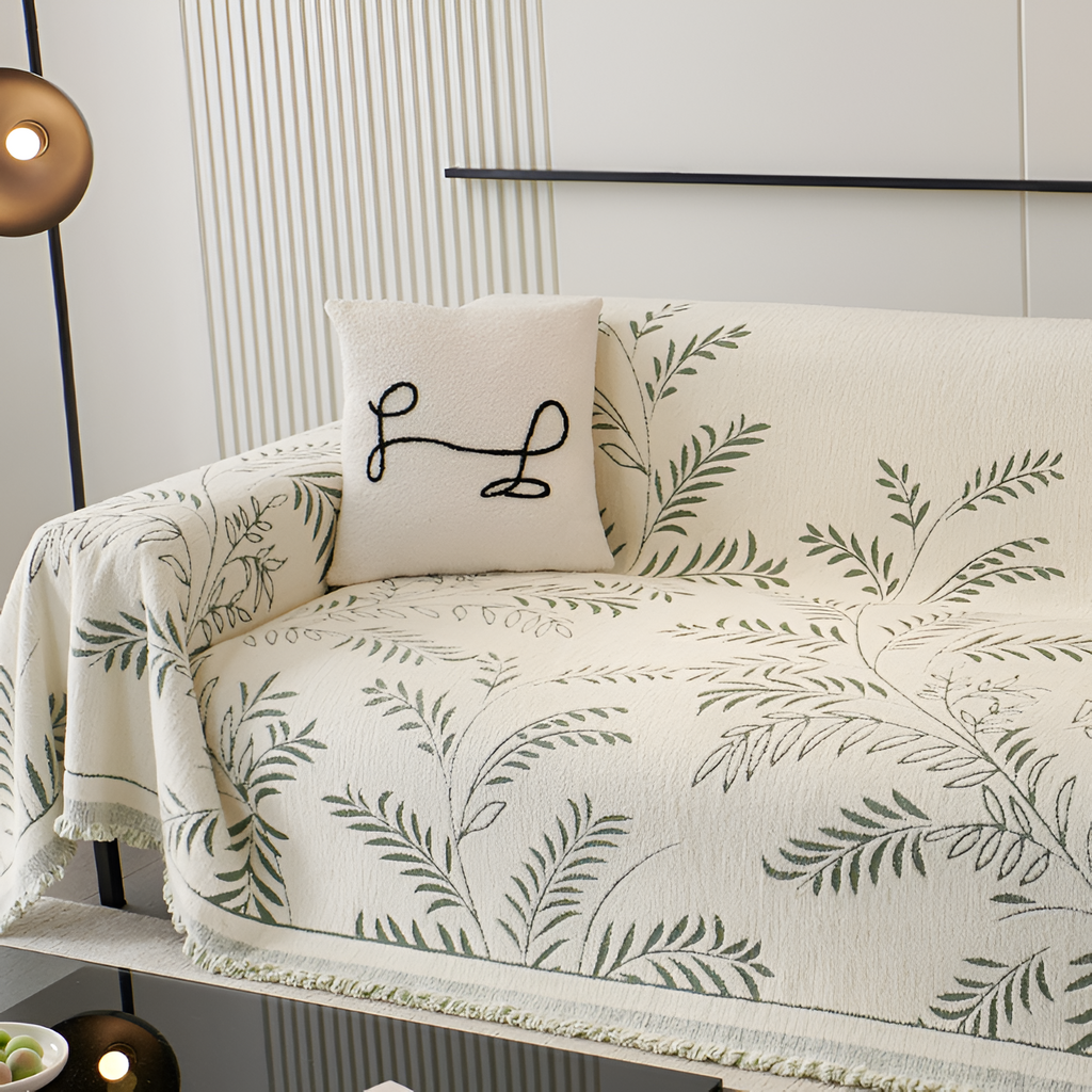 Minimalistisk Frynse Sofa Tæppe - Botanisk