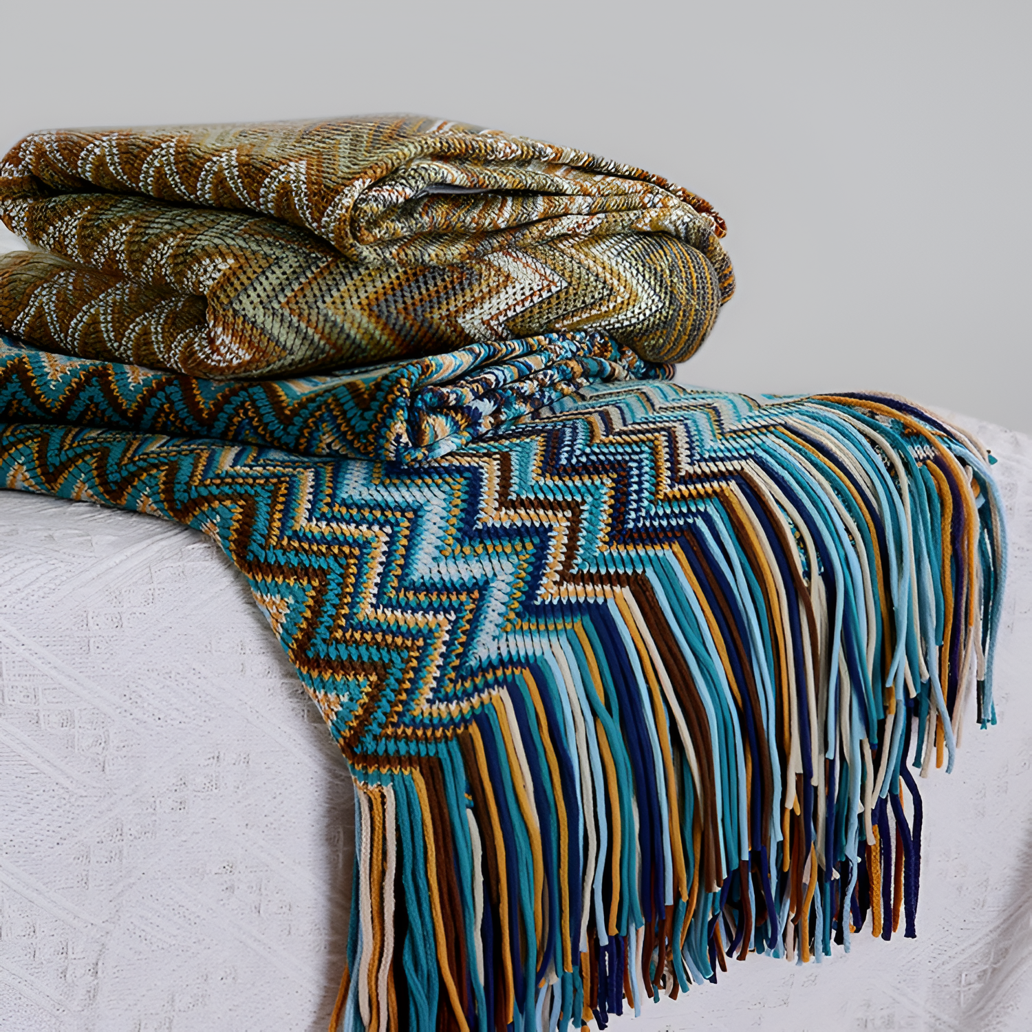 Bohemisk Frynser Chevron - Strikket Plaid