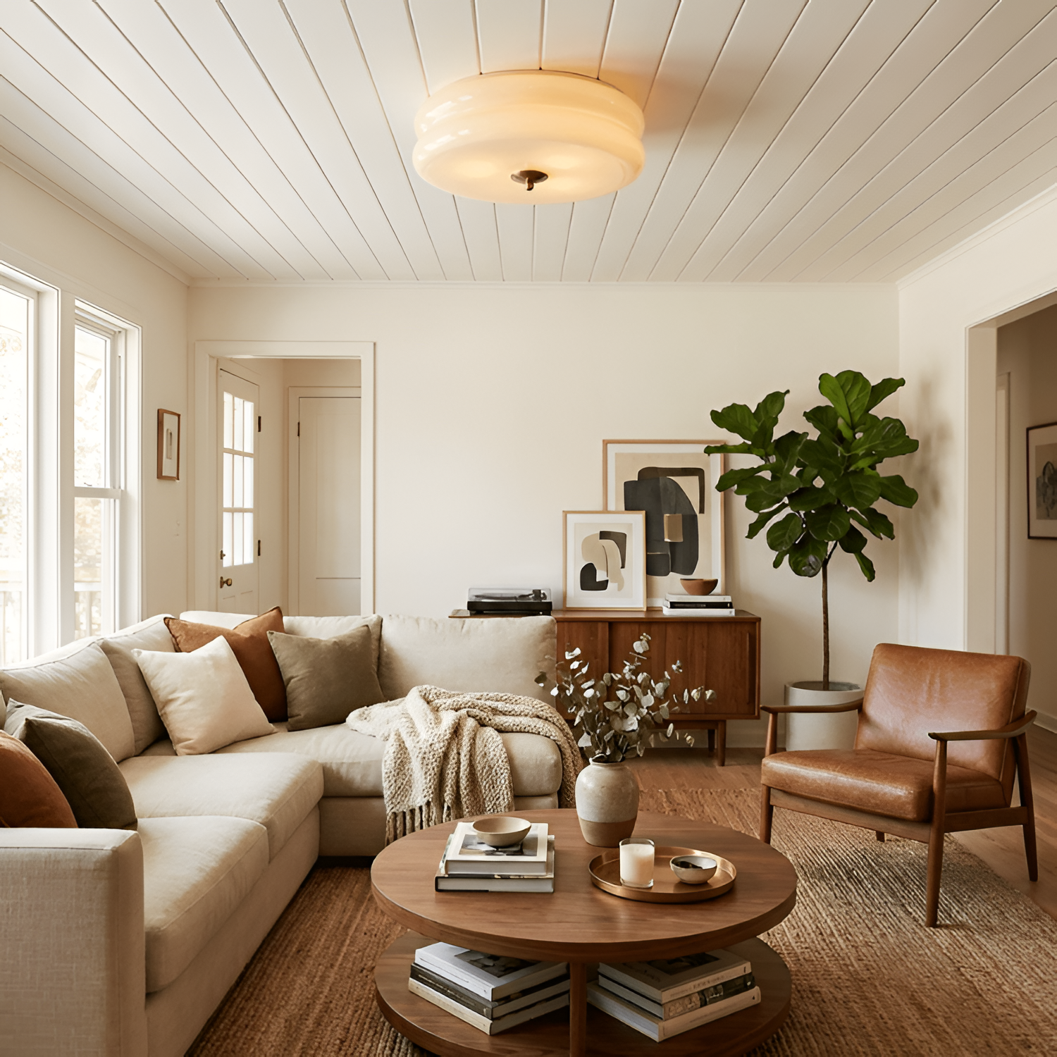 Blanke Loftlampe med Etager - Rundet