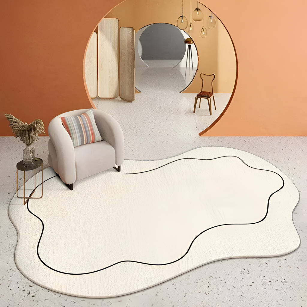 Uregelmæssigt Creme Tæppe - Minimalistisk Linjekunst