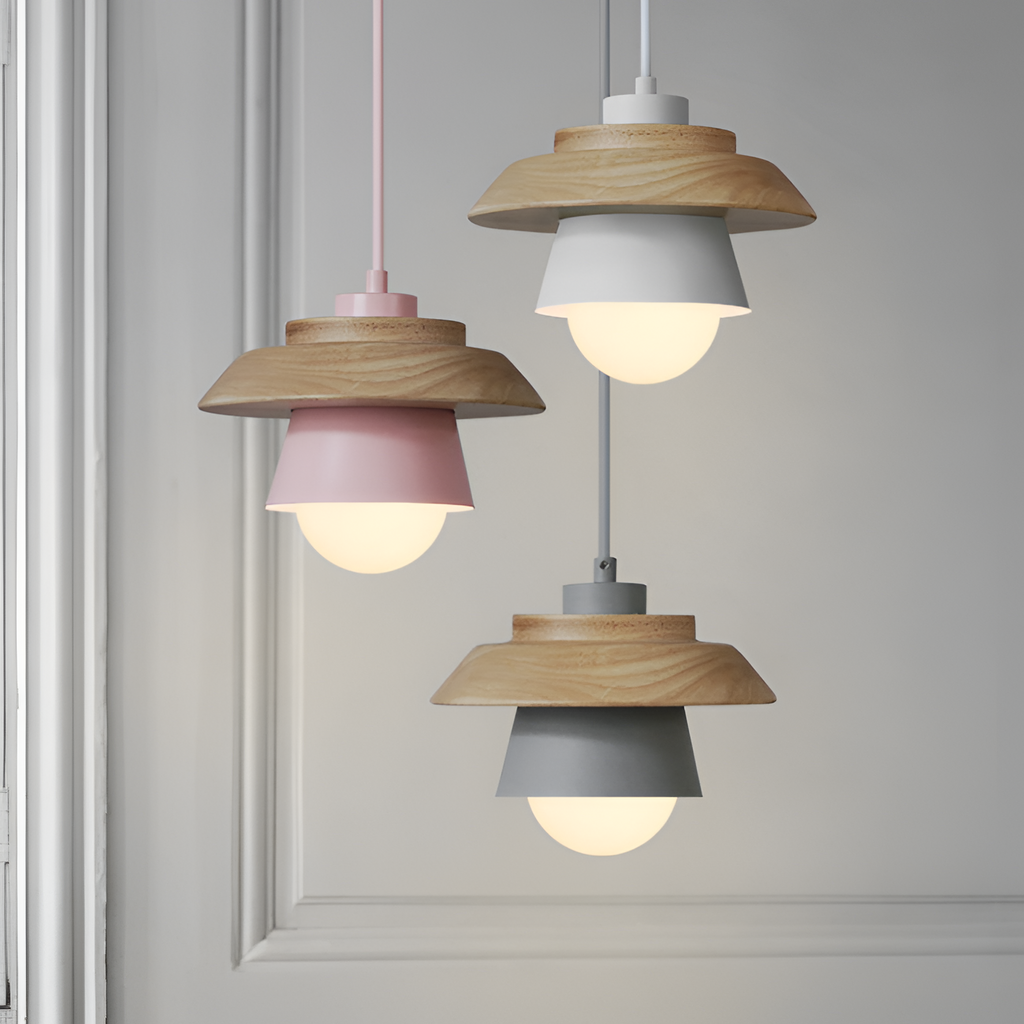 Nordic Pendellampe i Træ - Moderne Macaron Loftslampe