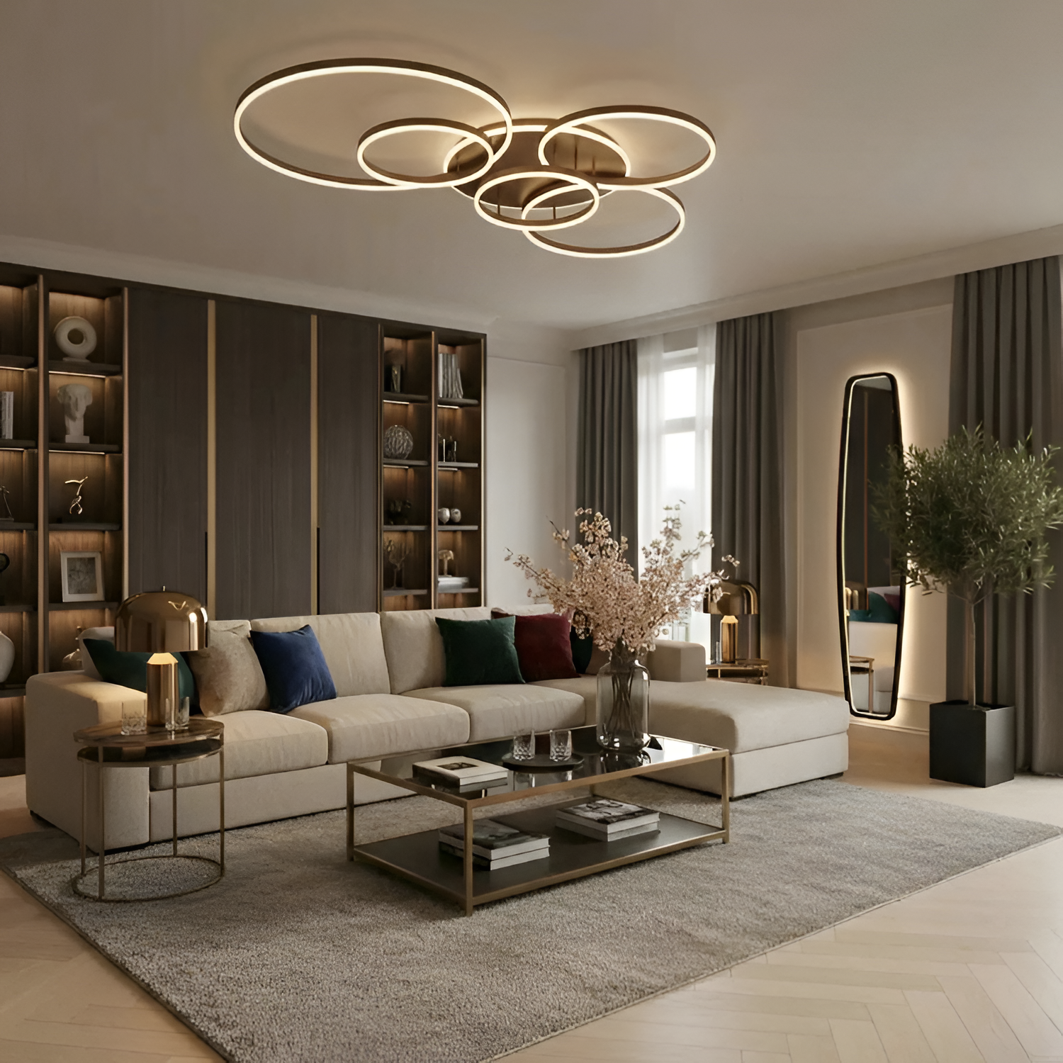 Moderne Ring LED Loftlampe - Sort 5-Rings Belysning