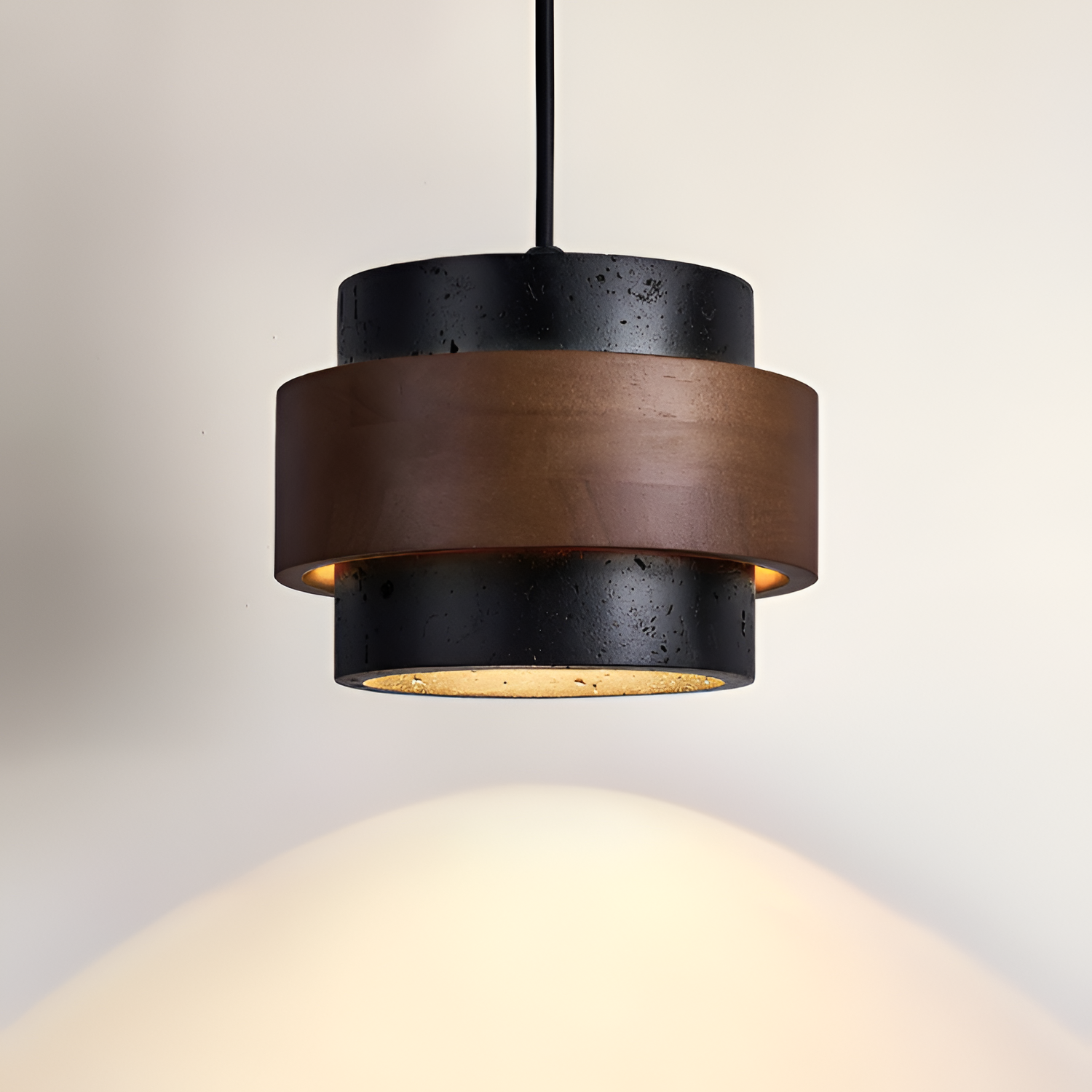 Industriel Travertin Træ Pendel - Minimalistisk