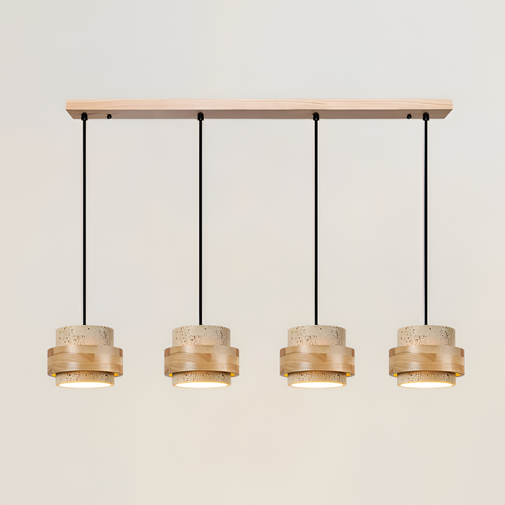 Industriel Travertin Træ Pendel - Minimalistisk