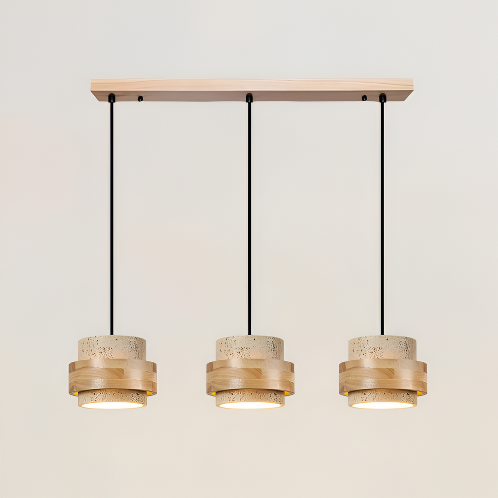 Industriel Travertin Træ Pendel - Minimalistisk
