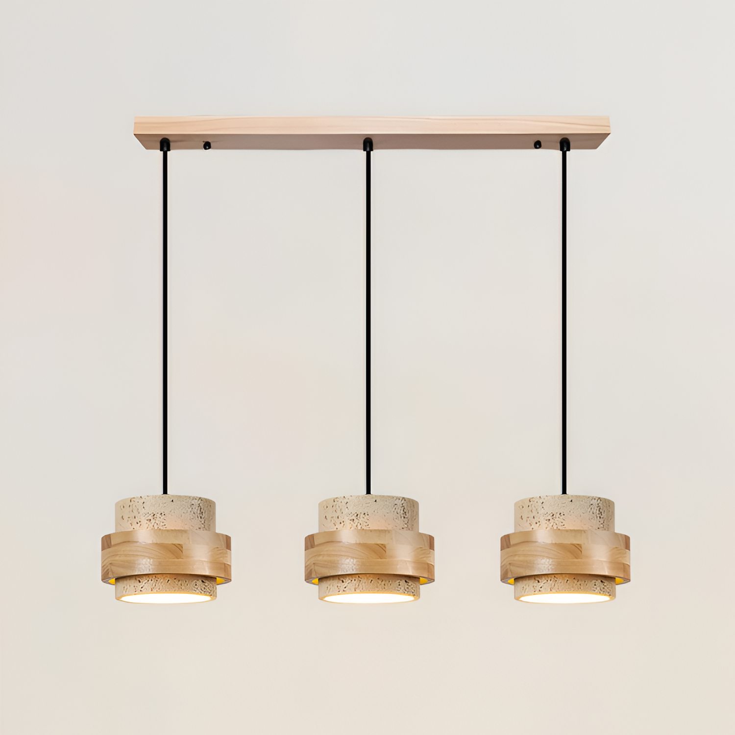 Industriel Travertin Træ Pendel - Minimalistisk