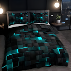 3d-sengetøjssæt Med Geometriske Mønstre – I Cyberpunk-stil