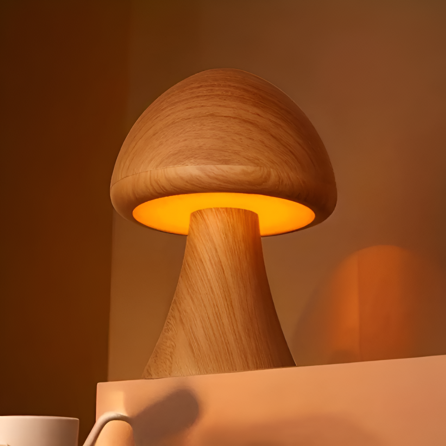 Svampeformet Bordlampe - Dæmpbar Trælook Skrivebordslampe
