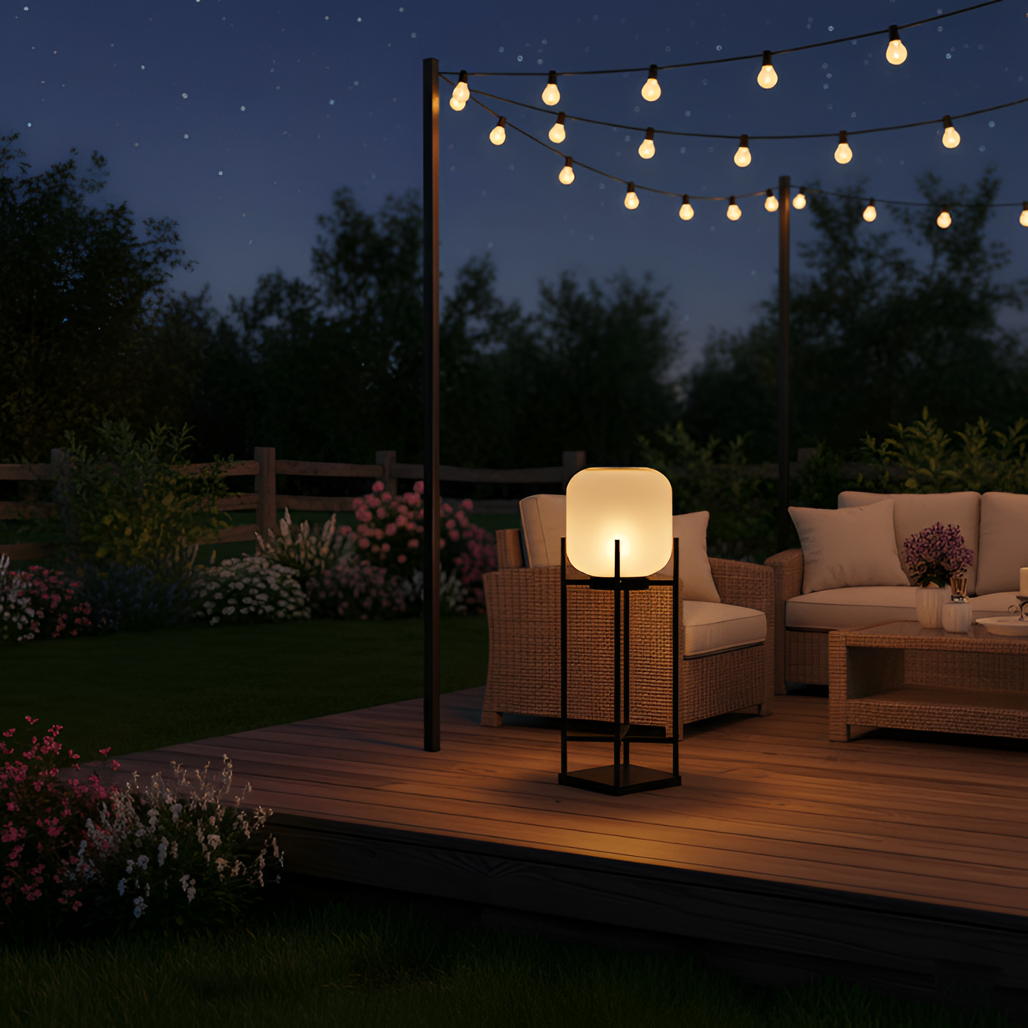 Geometrisk Industriel Solcelle Gulvlampe - Minimalistisk