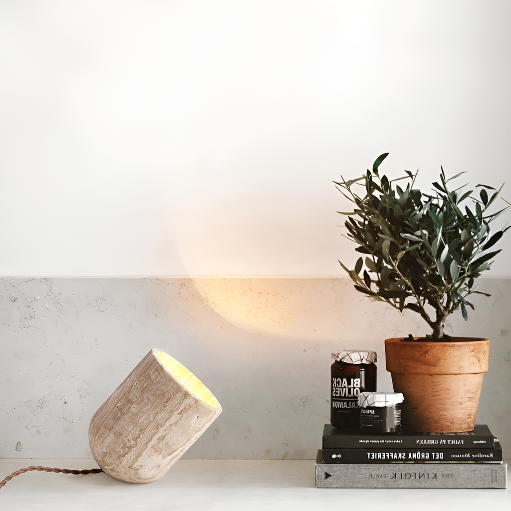 Struktureret Cylinderformet Bordlampe - Abstrakt