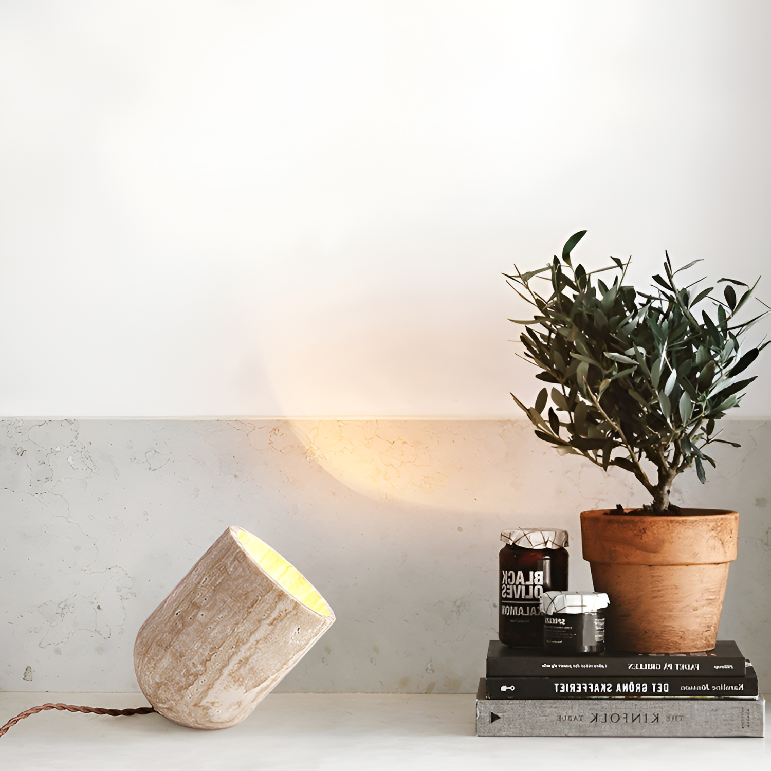 Struktureret Cylinderformet Bordlampe - Abstrakt