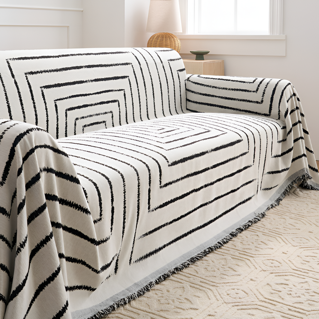 Geometrisk Frynse Sofa Tæppe - Vævet