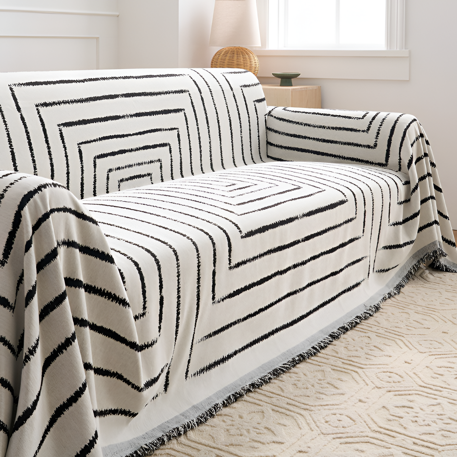 Geometrisk Frynse Sofa Tæppe - Vævet