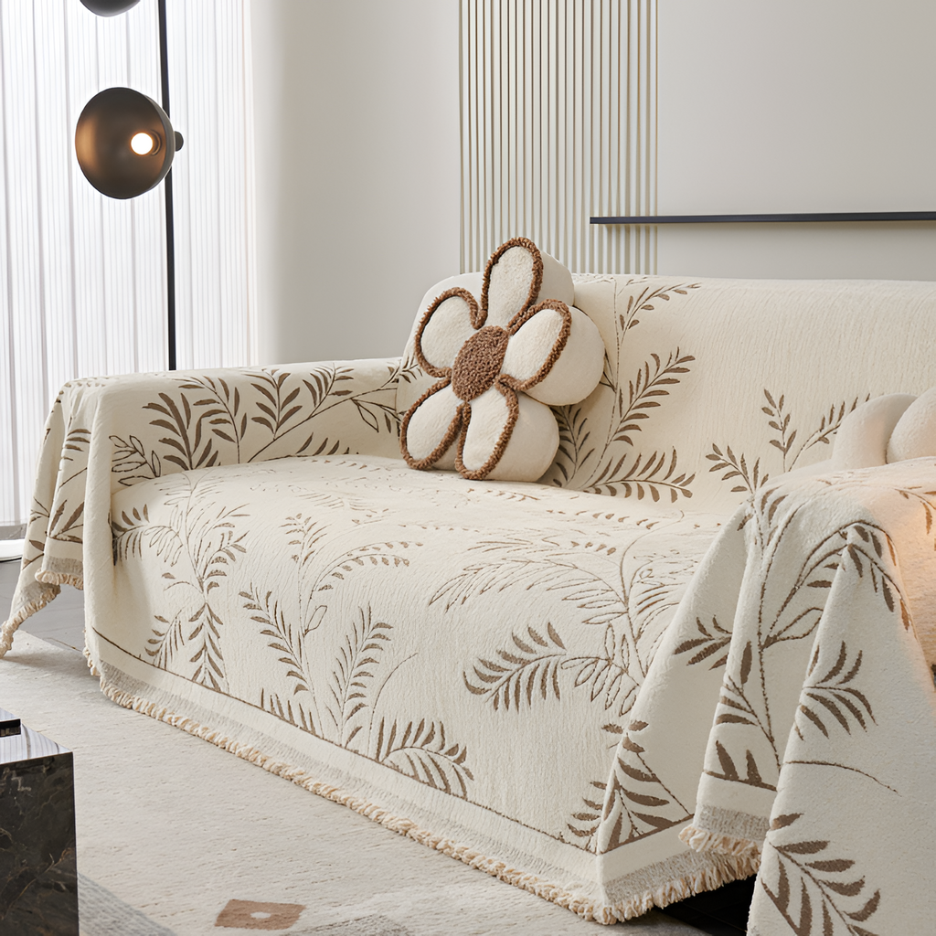 Minimalistisk Frynse Sofa Tæppe - Botanisk