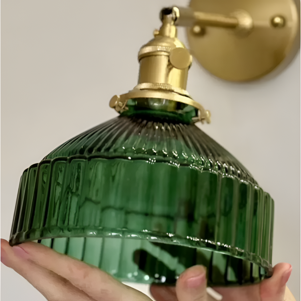Grøn Væglampe I Rillet Glas - Vintage Stil Til Stuen