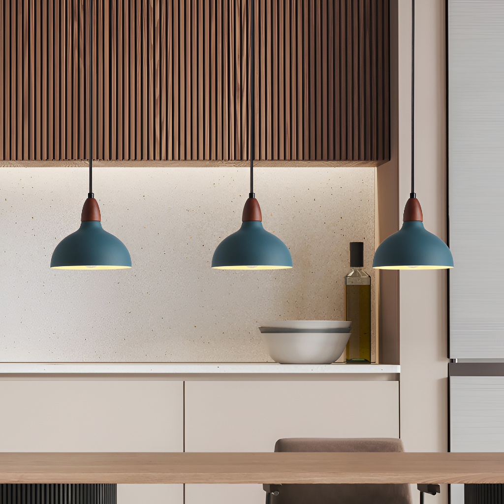 Petroleum Blå Oak Pendel - Moderne Køkkenlampe