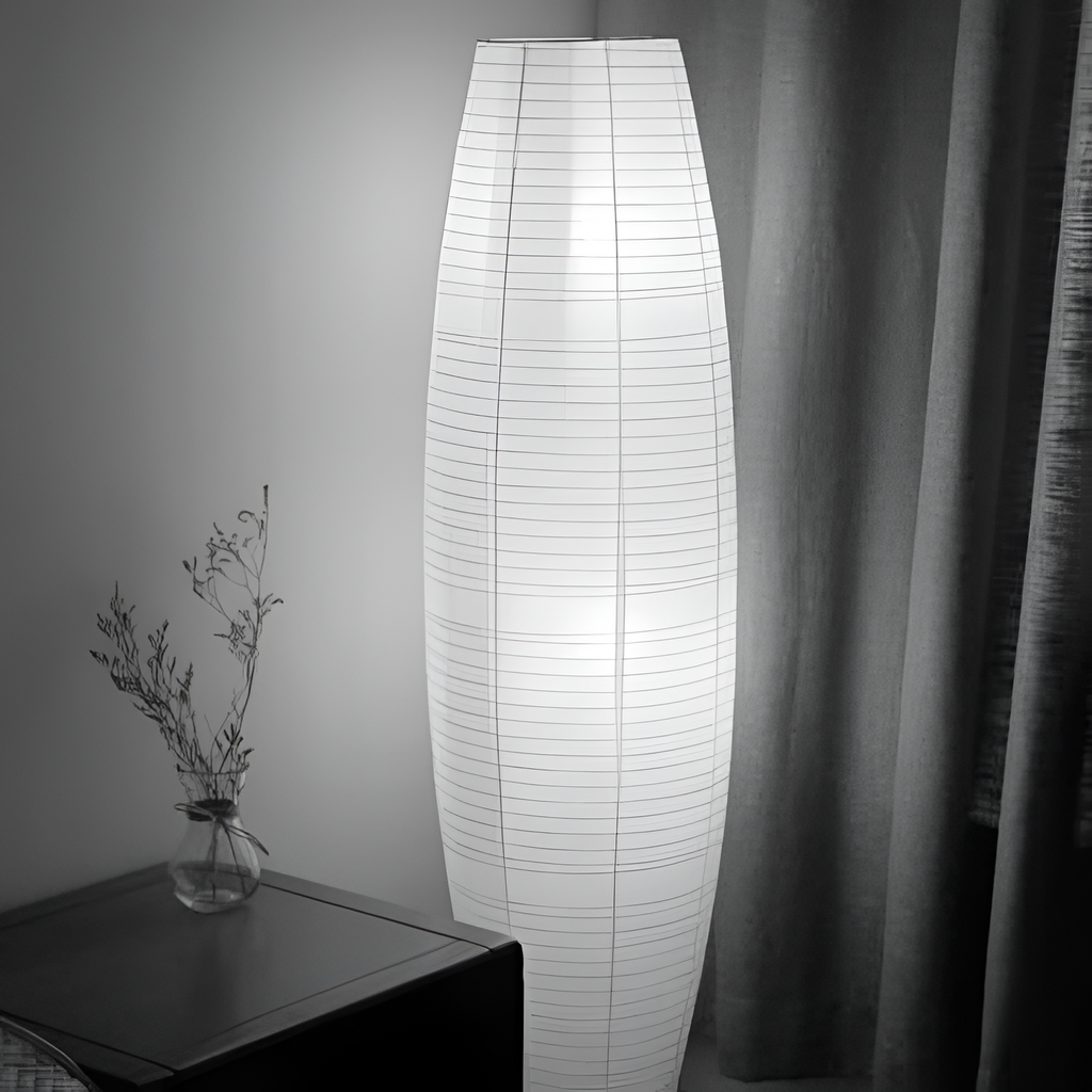 Rillet Høj Papirlampe - Minimalistisk
