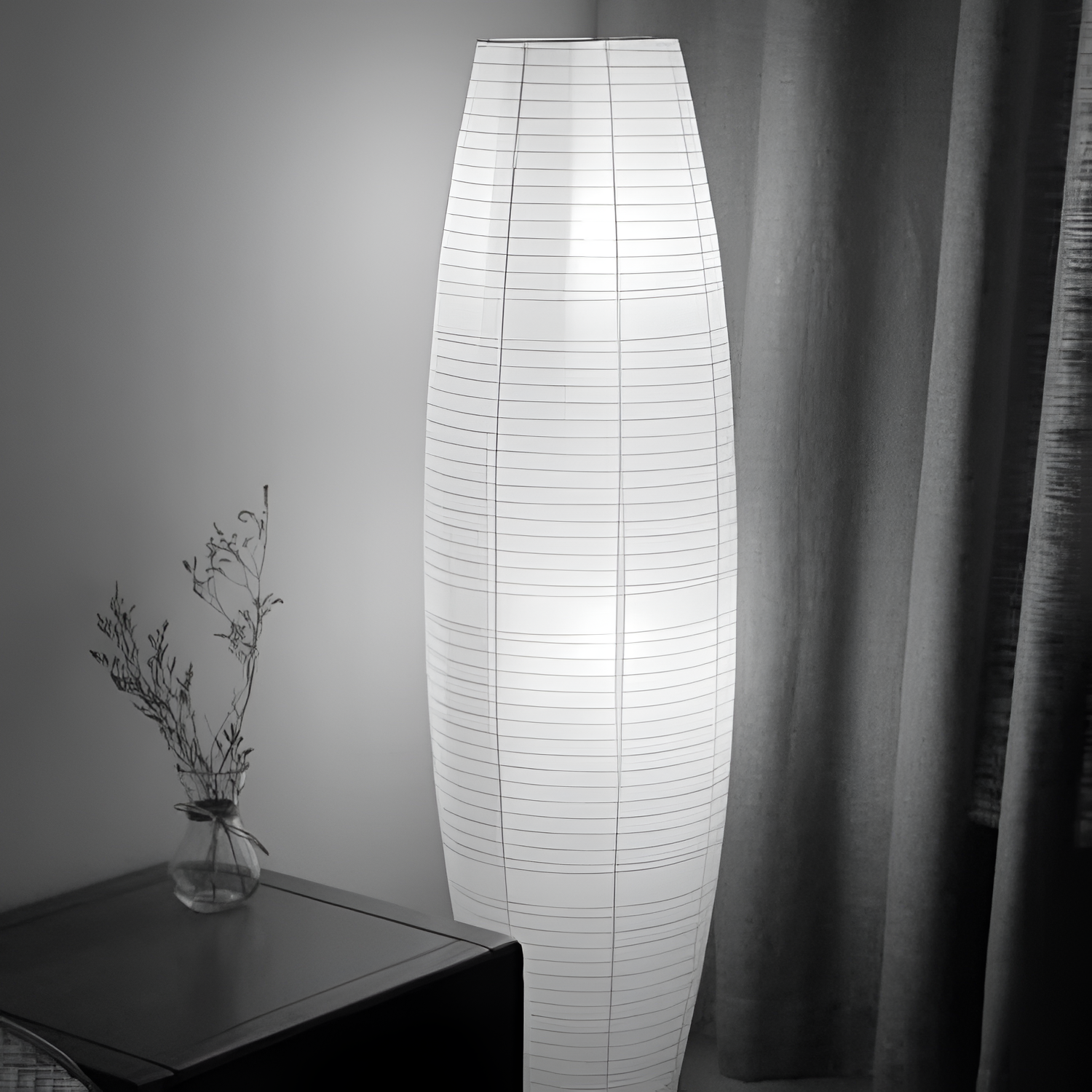 Rillet Høj Papirlampe - Minimalistisk