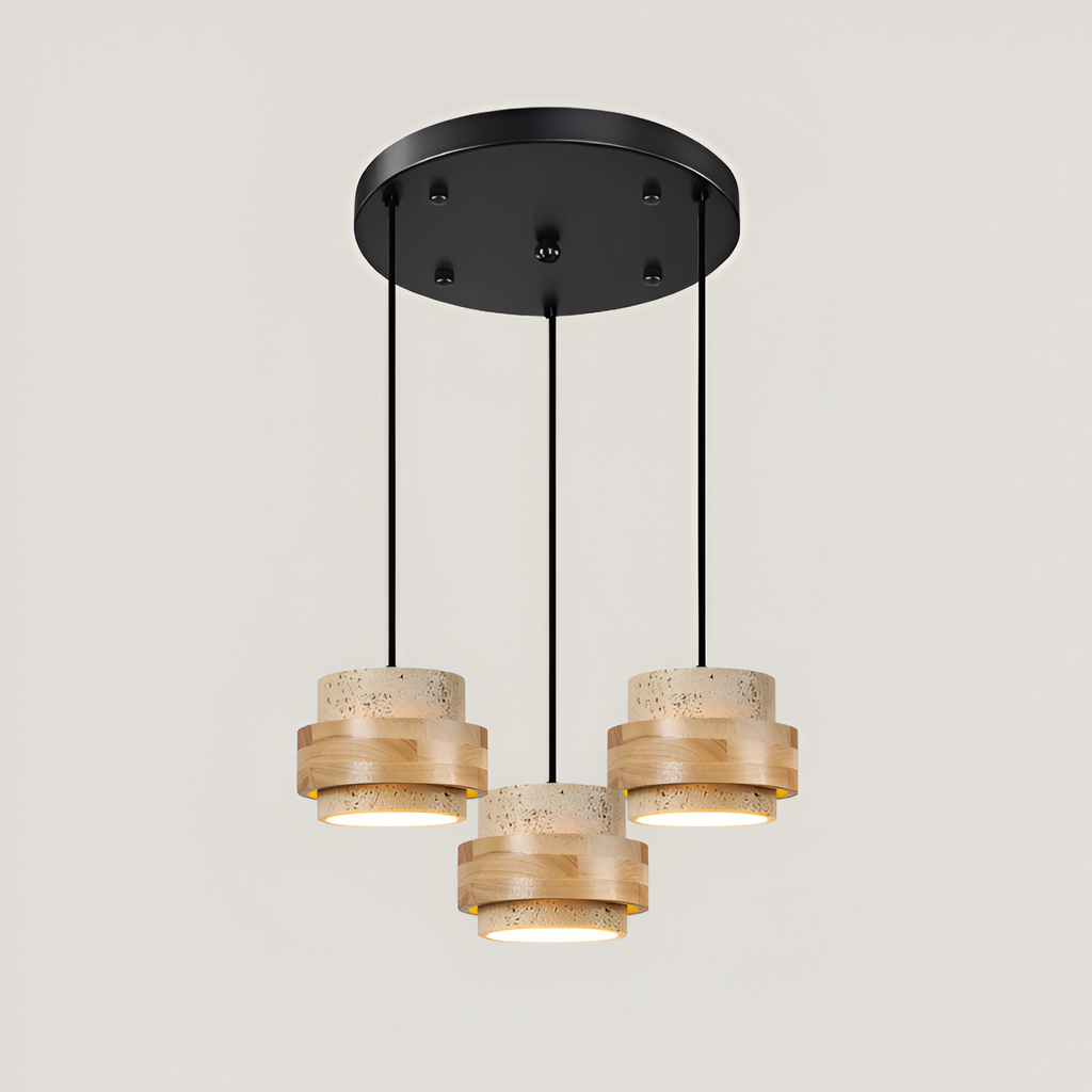Industriel Travertin Træ Pendel - Minimalistisk