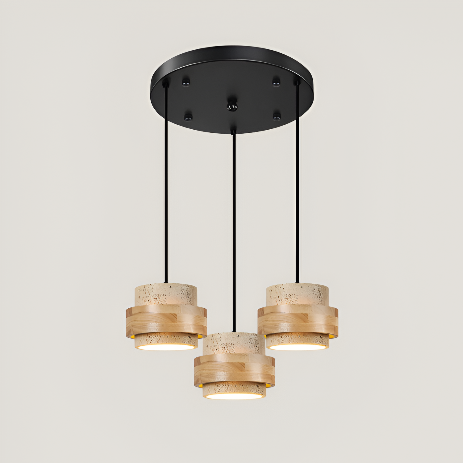 Industriel Travertin Træ Pendel - Minimalistisk