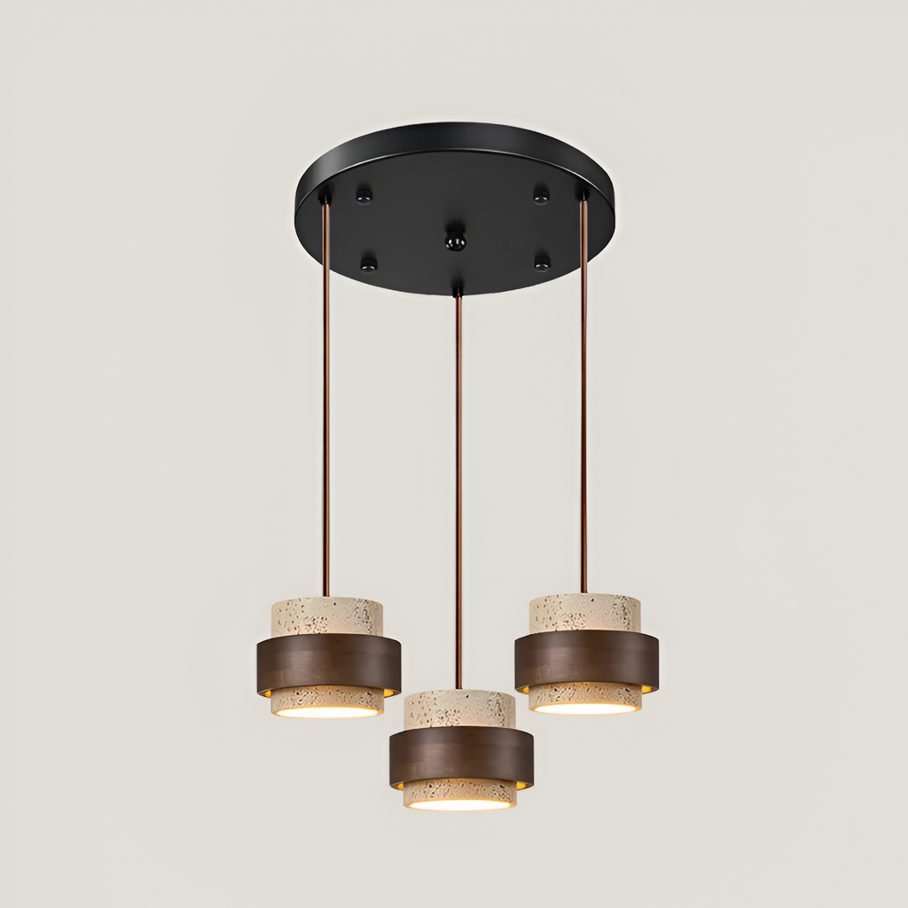 Industriel Travertin Træ Pendel - Minimalistisk