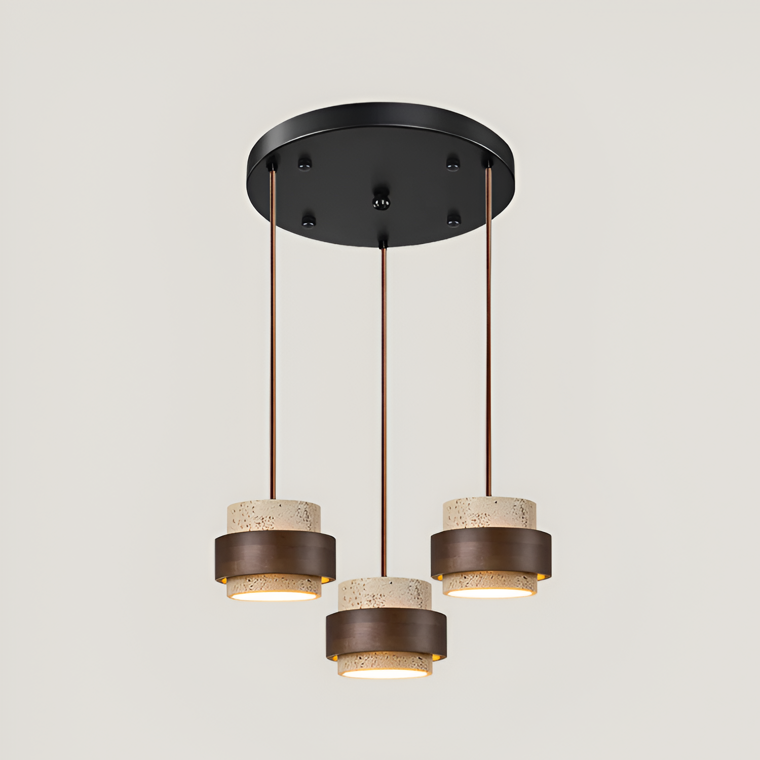 Industriel Travertin Træ Pendel - Minimalistisk