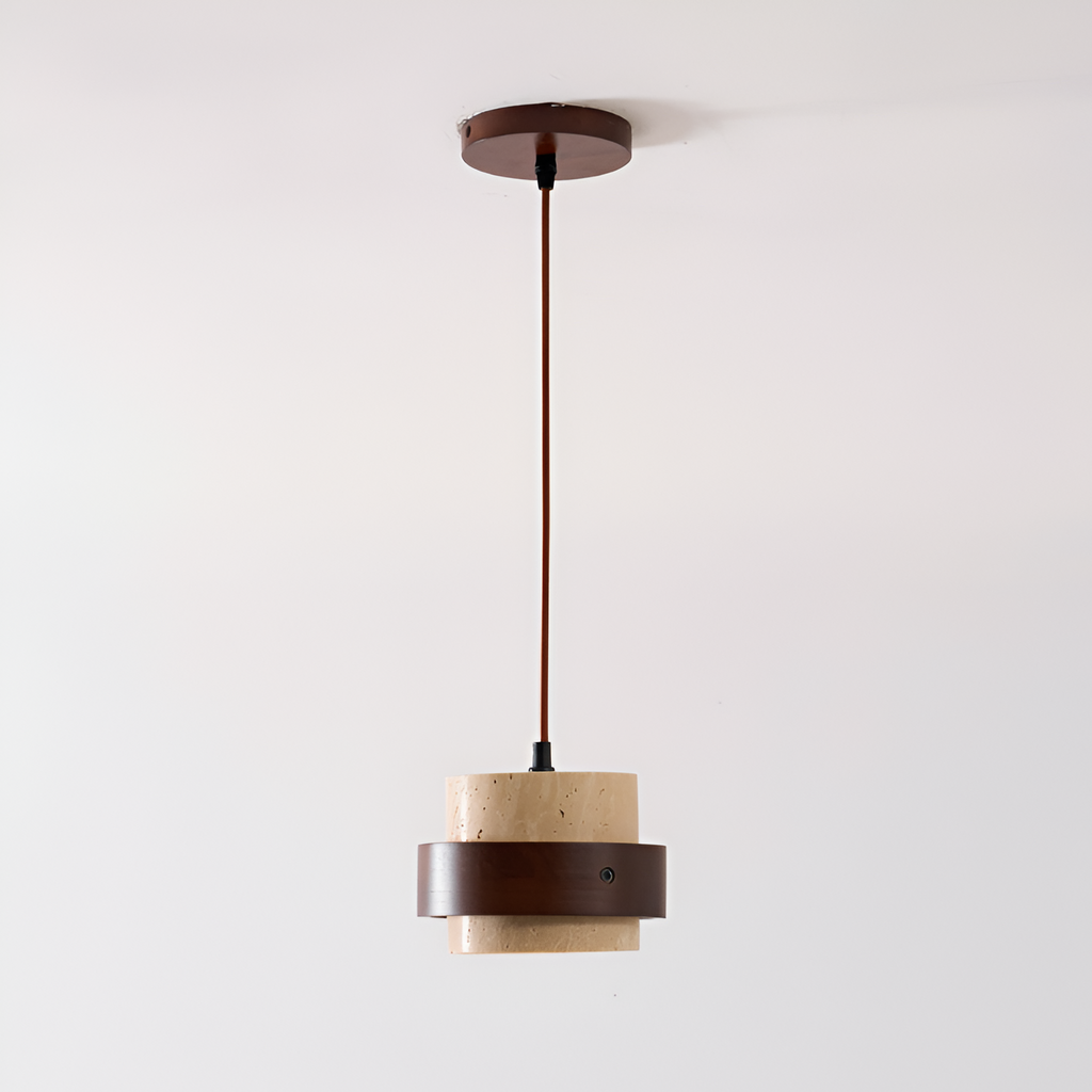 Industriel Travertin Træ Pendel - Minimalistisk