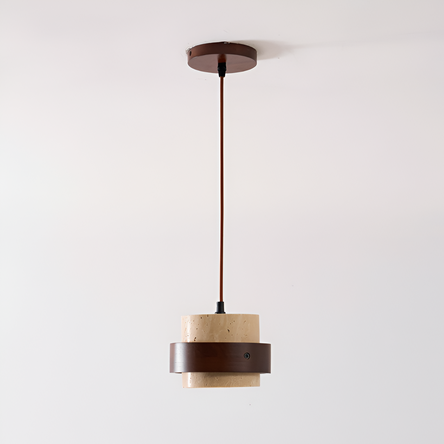Industriel Travertin Træ Pendel - Minimalistisk
