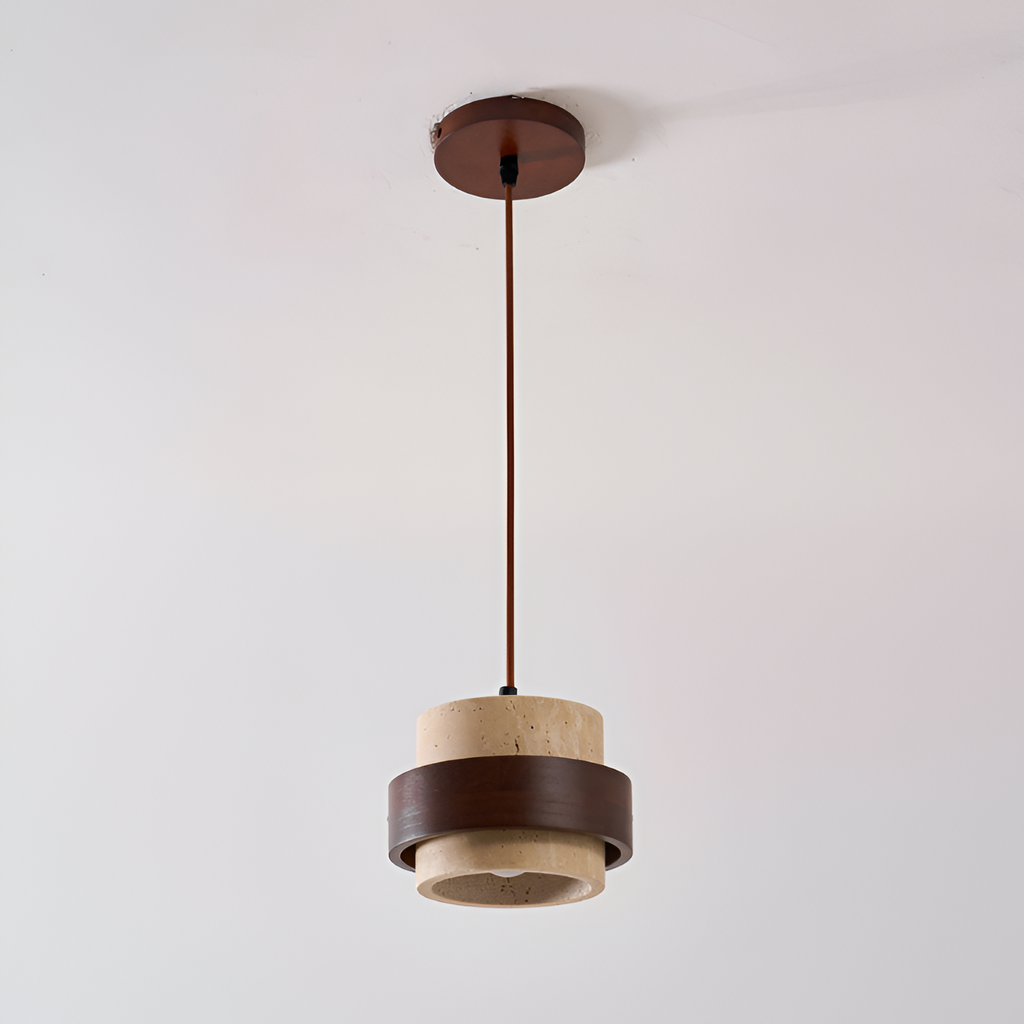 Industriel Travertin Træ Pendel - Minimalistisk