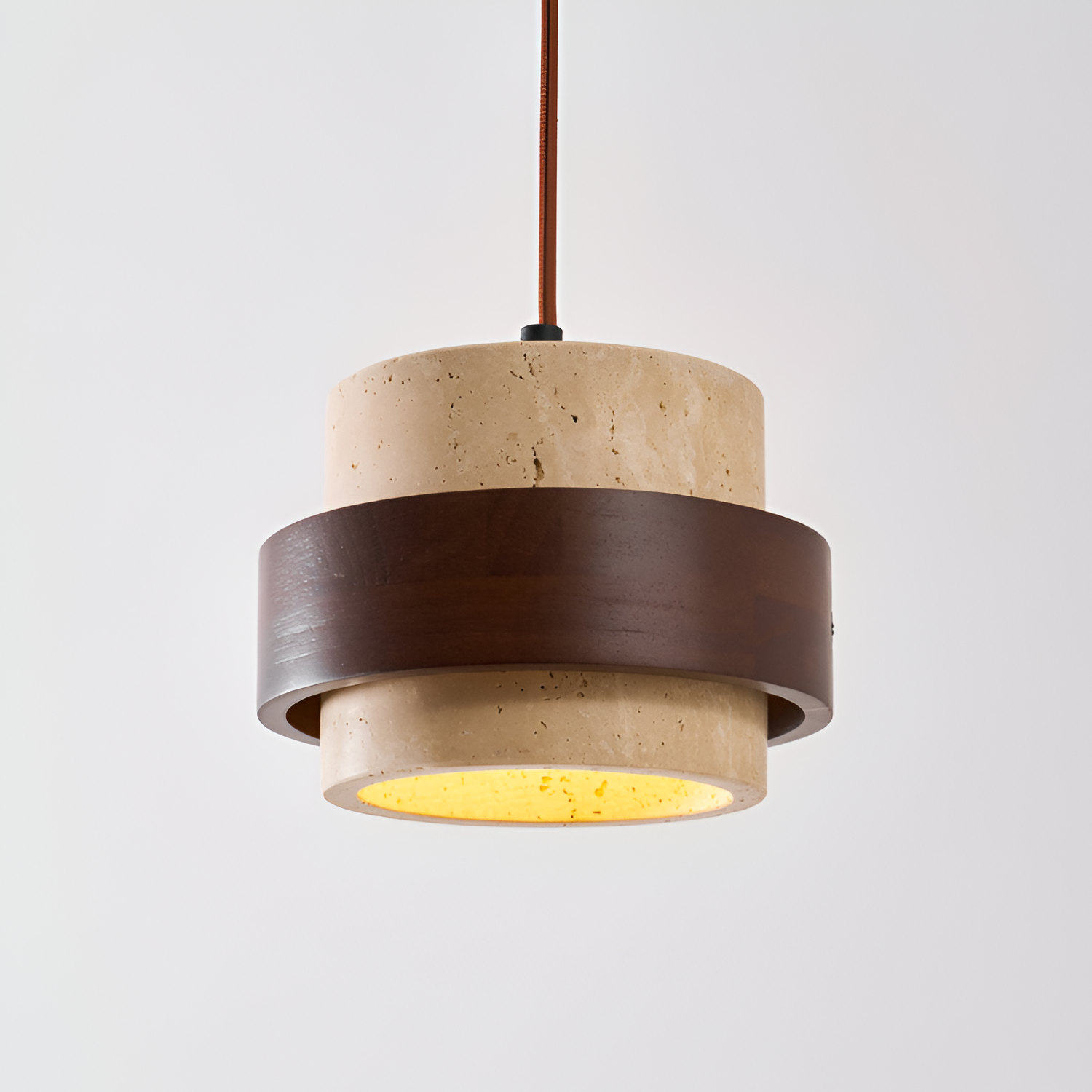 Industriel Travertin Træ Pendel - Minimalistisk