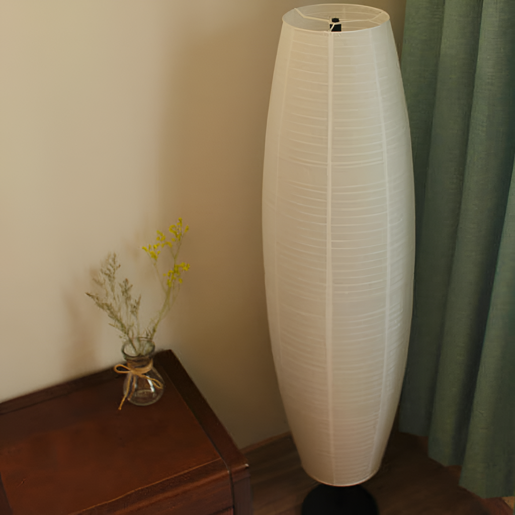 Rillet Høj Papirlampe - Minimalistisk