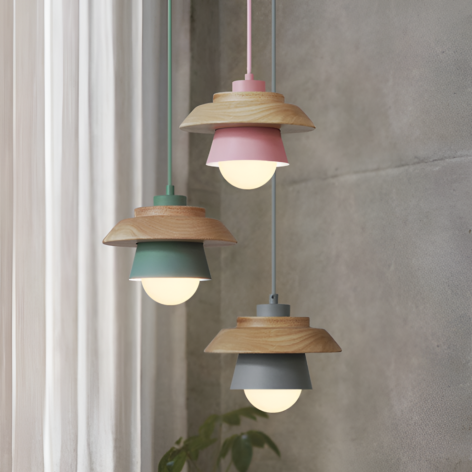 Nordic Pendellampe i Træ - Moderne Macaron Loftslampe