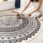 Mandala-mønstret Rundt Gulvtæppe Med Kvaster - Indretning Boho